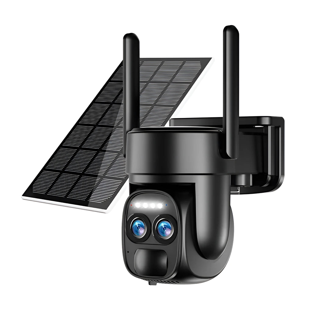 Solar-powered 8x zoom surveillance camera with full colour night vision for outdoor security