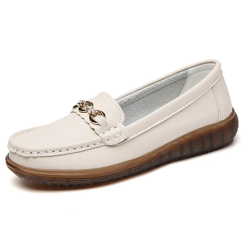 Women's flat non-slip soft bottom shoes in black with low heel and round toe design