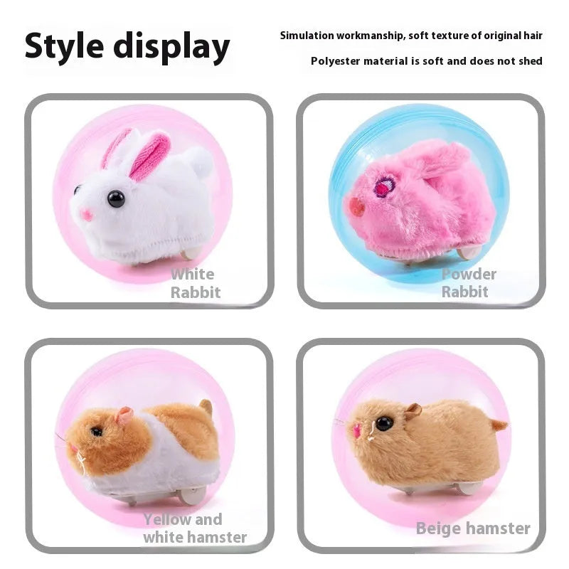 Hamster rolling ball toy with battery base and interchangeable plush shell designs