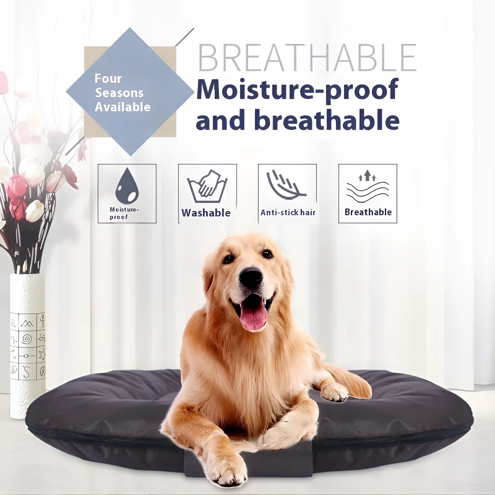 A removable cover dog mattress in Oxford cloth, size 55cm by 45cm, shown in one of four colours.