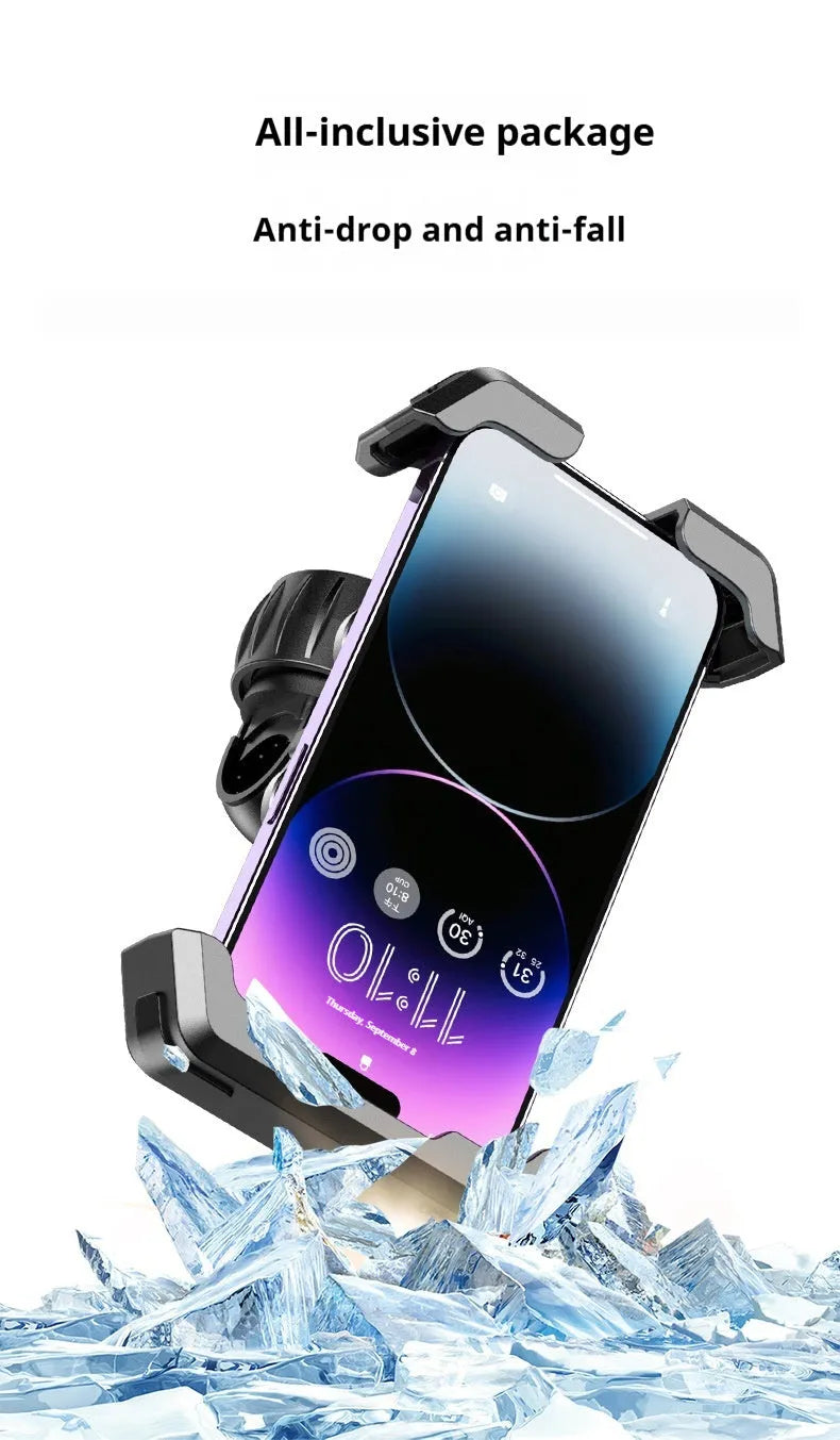 Black ABS plastic mobile phone navigation bracket mounted on bicycle handlebars for cycling