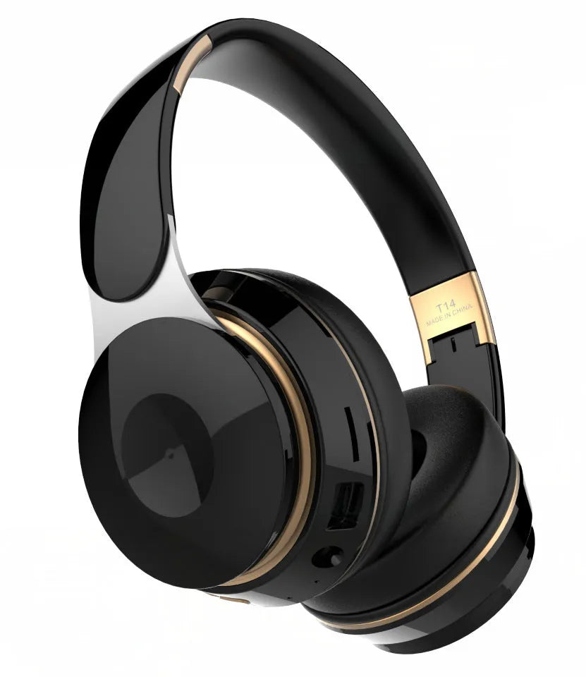 Foldable Bluetooth wireless headset earphones in multiple colours on a white background.