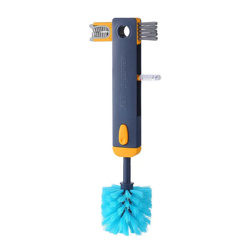 Blue and grey multifunctional bottle gap cleaner brush set with four cleaning heads