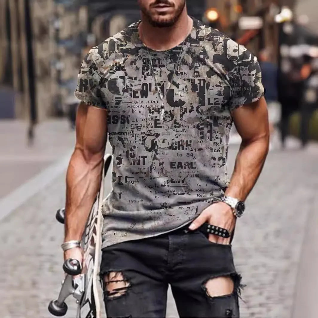 Men's camouflage print short-sleeved T-shirt in loose fit milk silk fabric