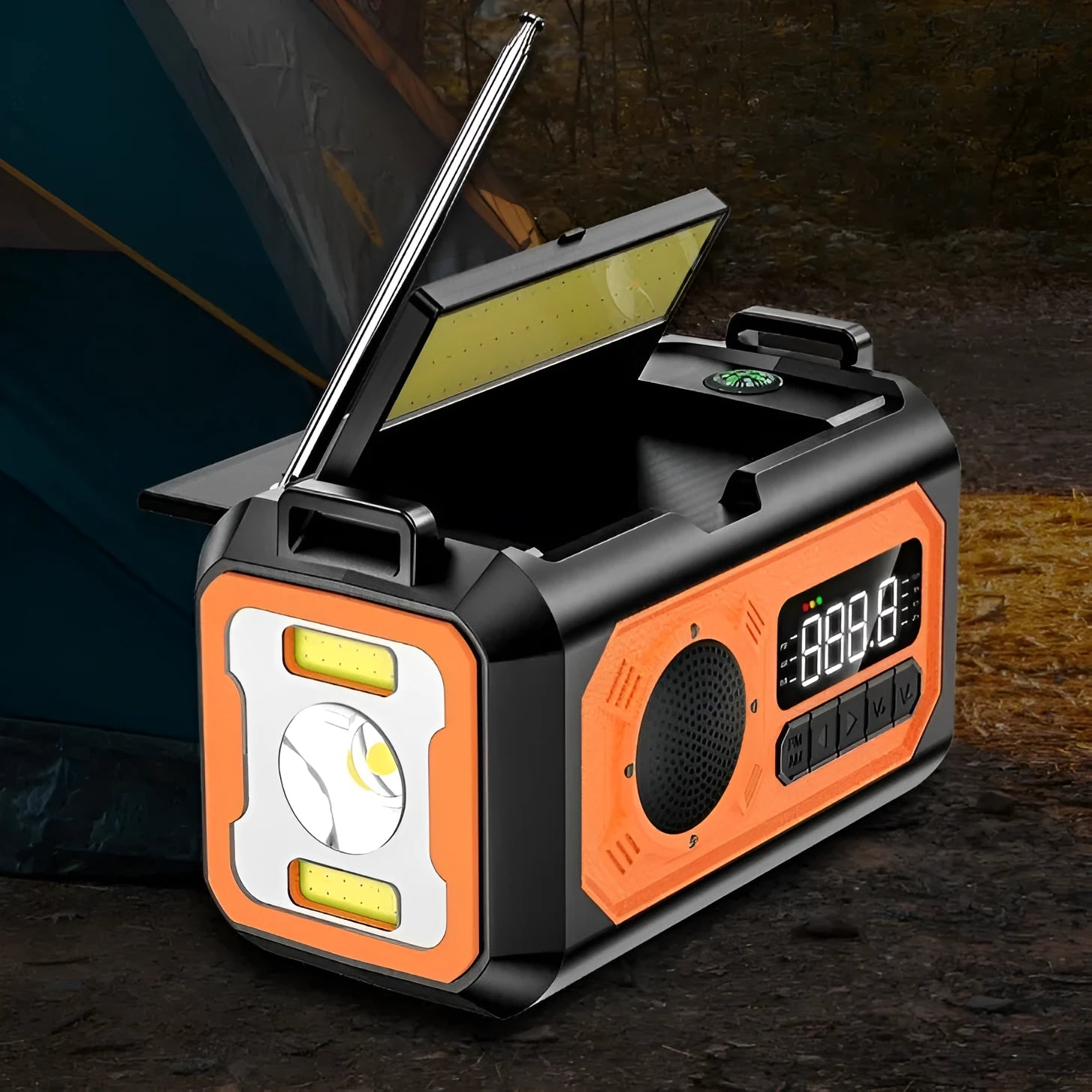 Lighting large capacity hand-crank solar emergency charging treasure 12000mAh in Dawn Gray with ABS casing
