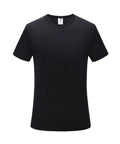 Quick-drying slim fit men's polyester T-shirt in a solid colour on a hanger.