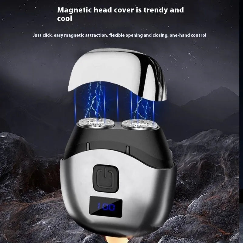 Mini double-headed rechargeable electric shaver in black or silver with data cable and colour box