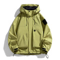Men's black waterproof windproof hooded jacket coat for outdoor work and leisure.