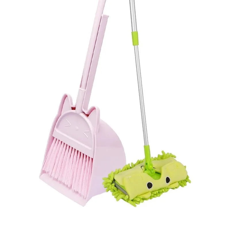 Broom and dustpan combination set with rotating brush head in plastic construction