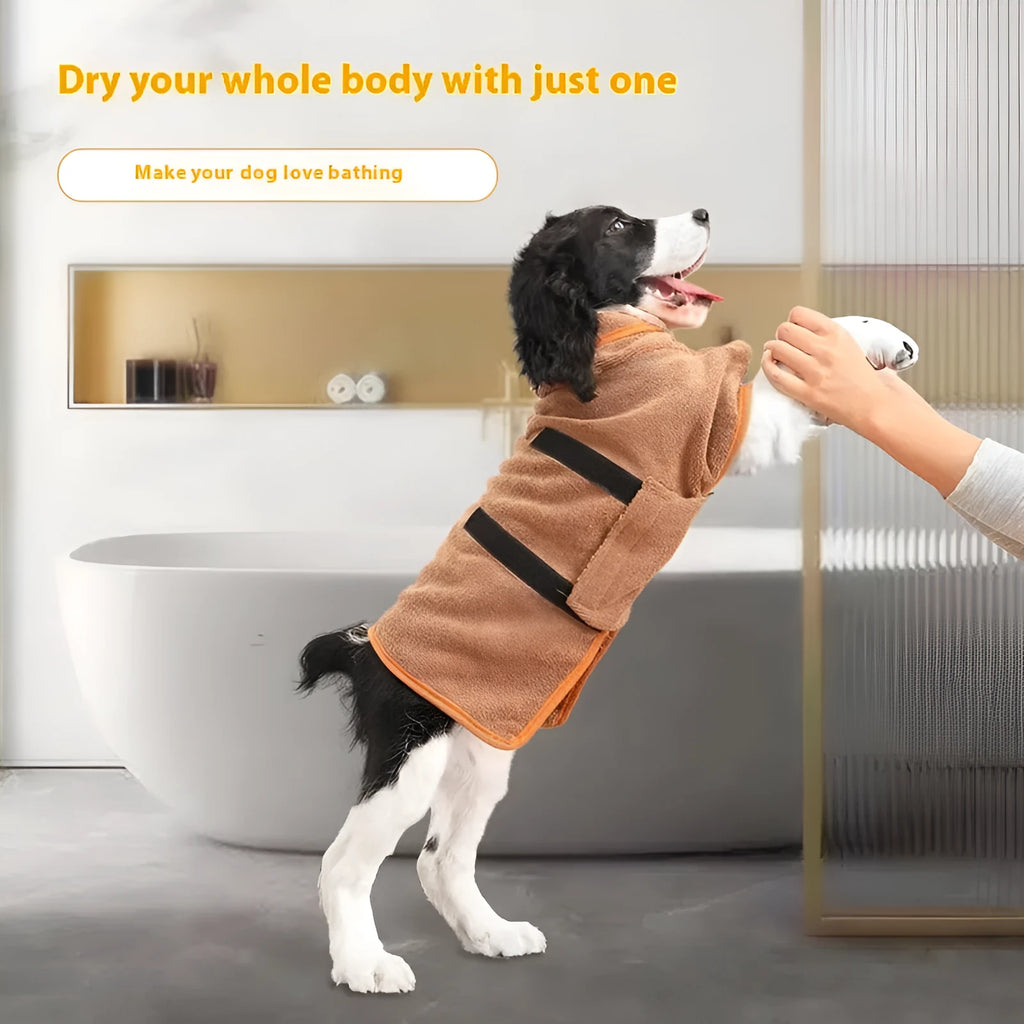 Nylon dog robe cat bath towel in grey with orange edge trim, available in five sizes from XS to XL