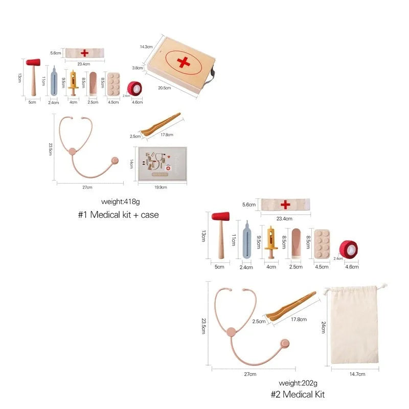 Wooden toy doctor stethoscope with silicone earpieces for children's pretend play
