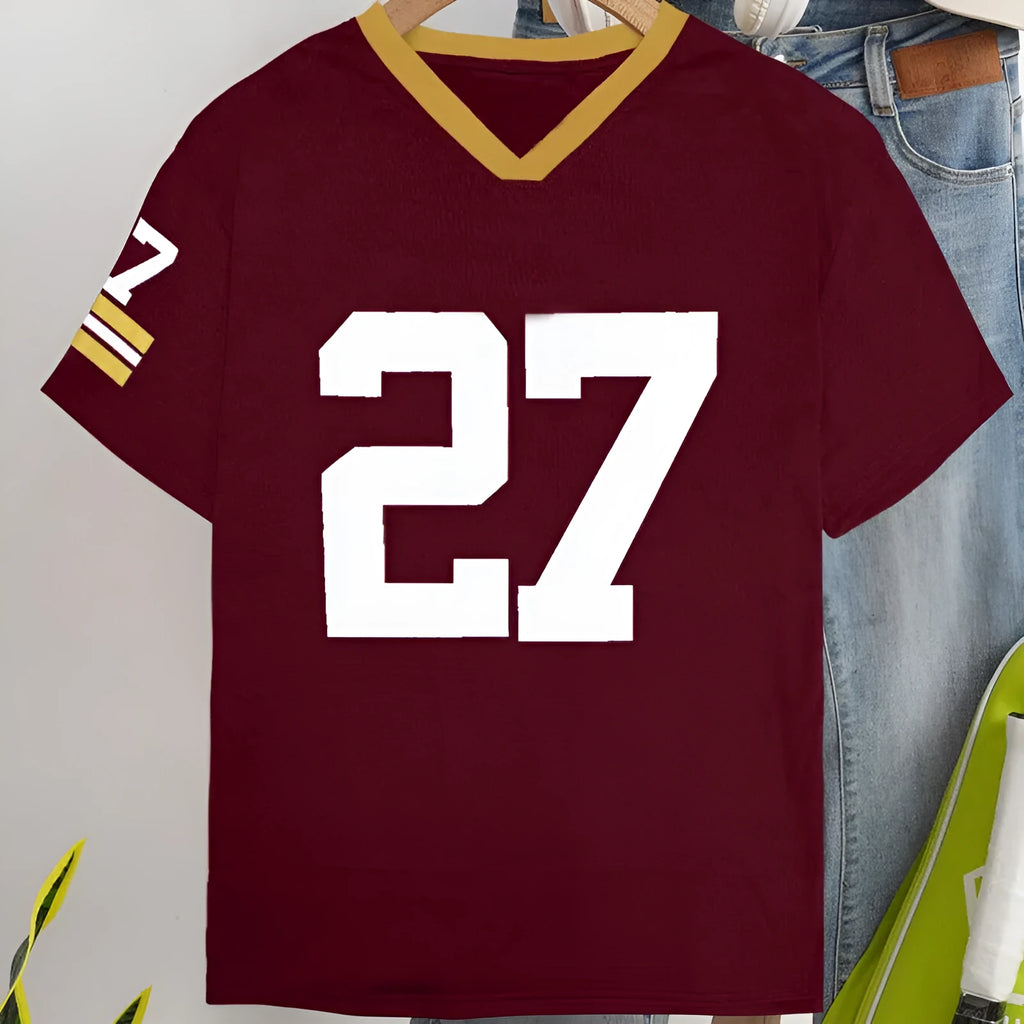 Red loose fit cotton t-shirt with digital letter printing and short sleeves