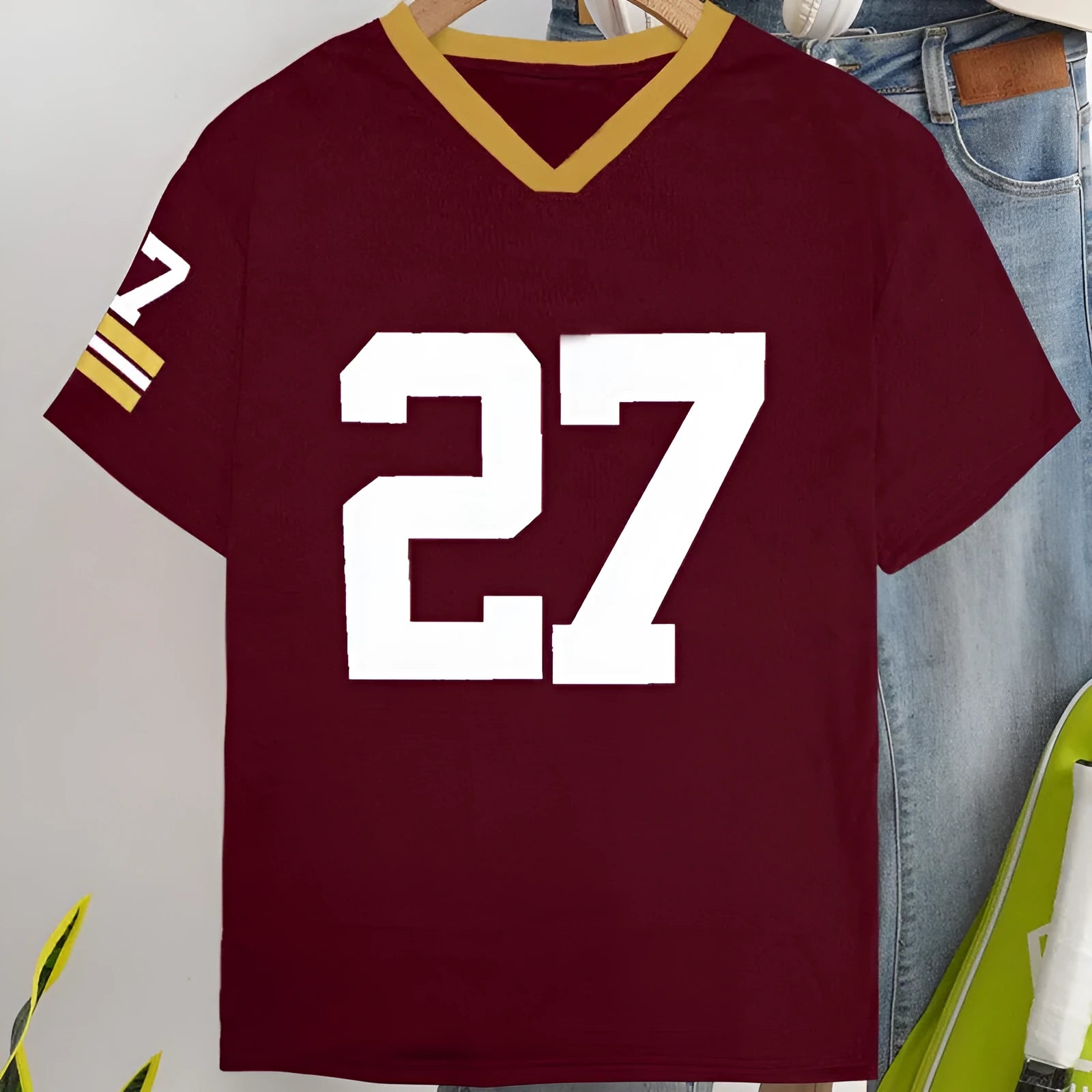 Red loose fit cotton t-shirt with digital letter printing and short sleeves