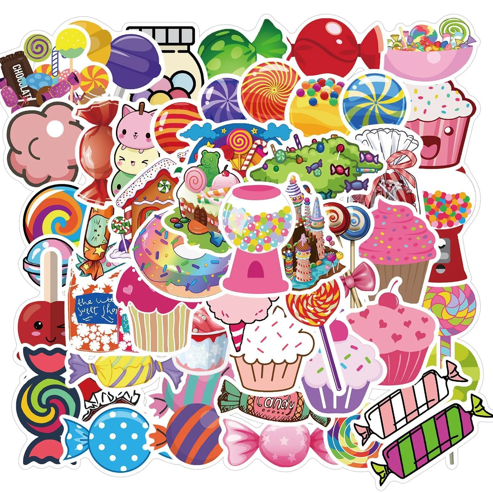 Candy series graffiti stickers pack showing colourful cartoon designs on 50 adhesive sheets
