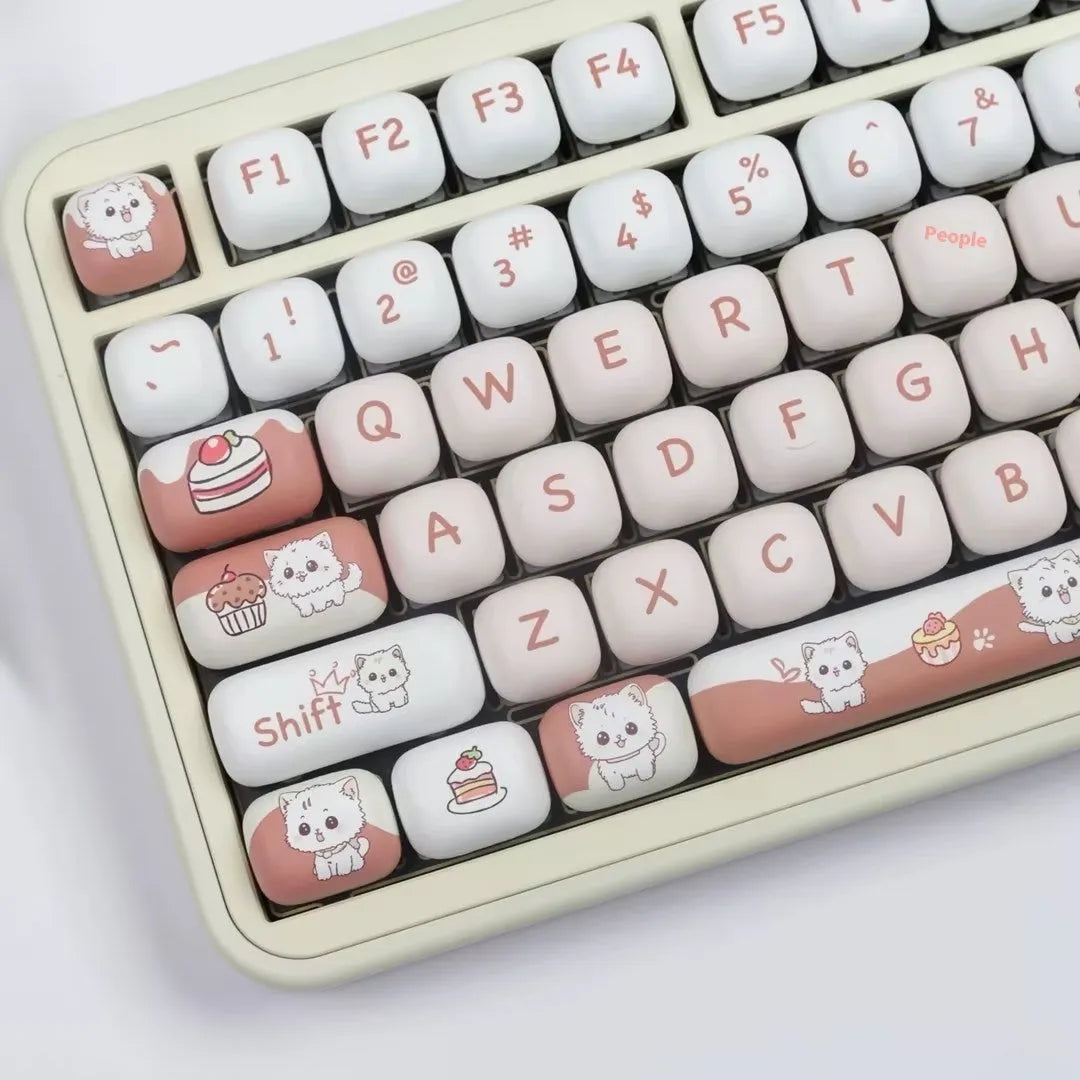 Colourful dessert cat themed mechanical keyboard key caps in MOG profile with sweet-themed cartoon designs