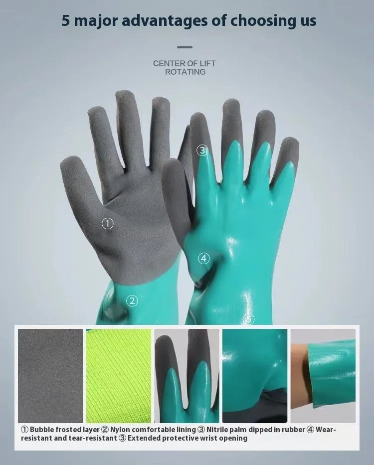 Women's navy blue extended length nitrile gloves for fishing and marine protection