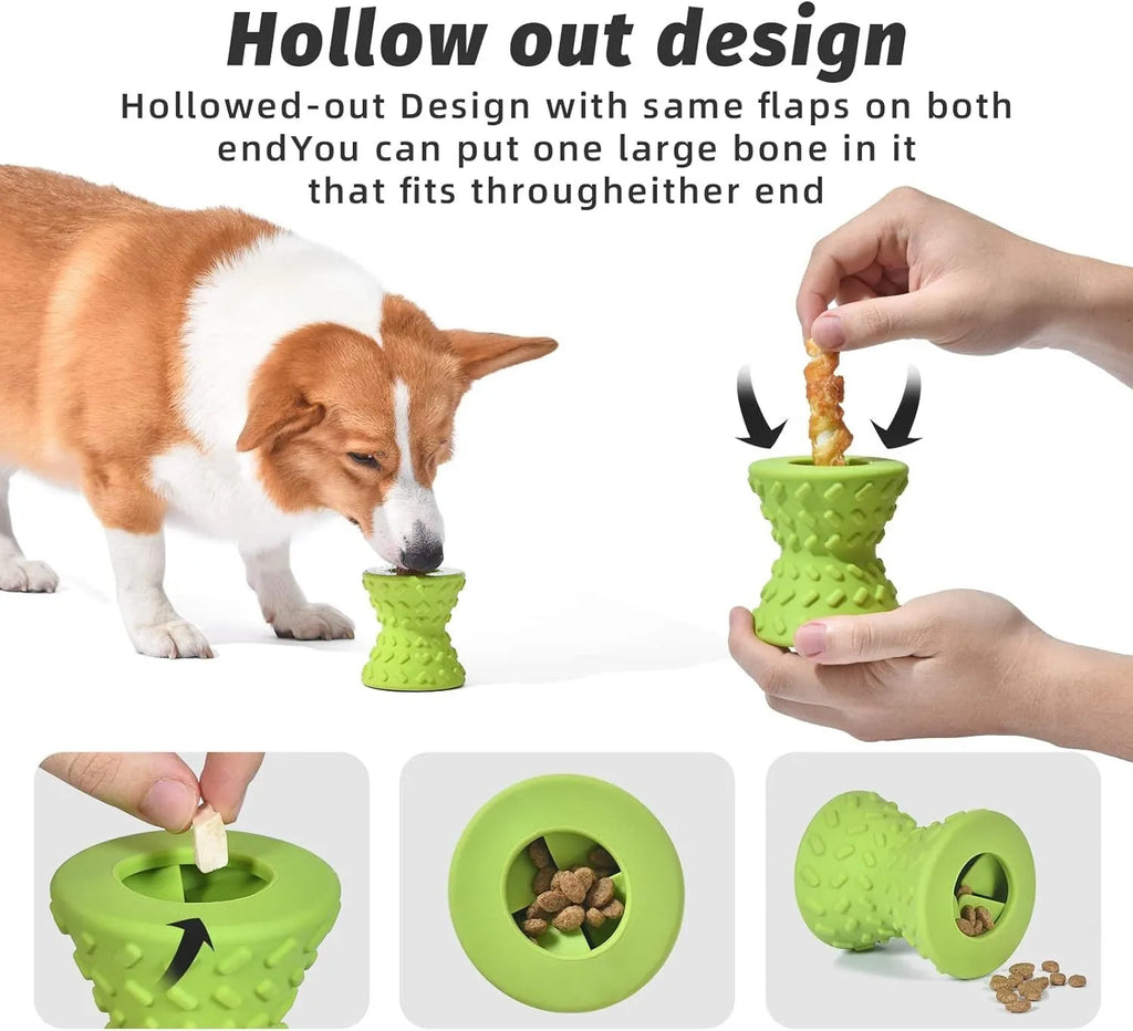 Blue natural rubber hollow bone dog toy with treat leakage holes for aggressive chewers.