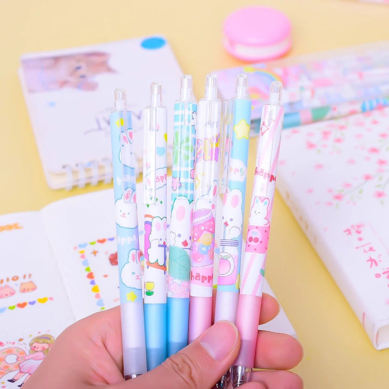 Cartoon bunny student stationery pen with 0.5mm black tip and plastic shell