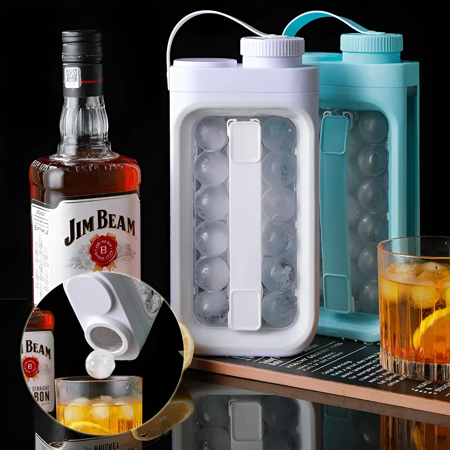 Light blue and white 2-in-1 portable ice ball kettle with 17 spherical compartments