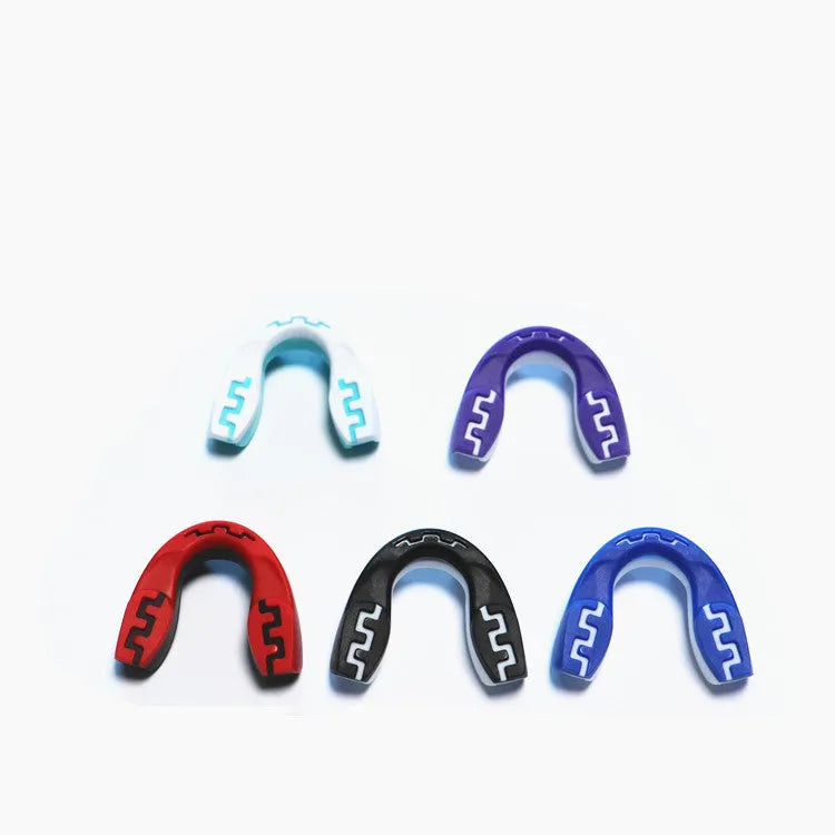 Adult boxing mouthguard with tooth socket design in black and white printed teeth colour