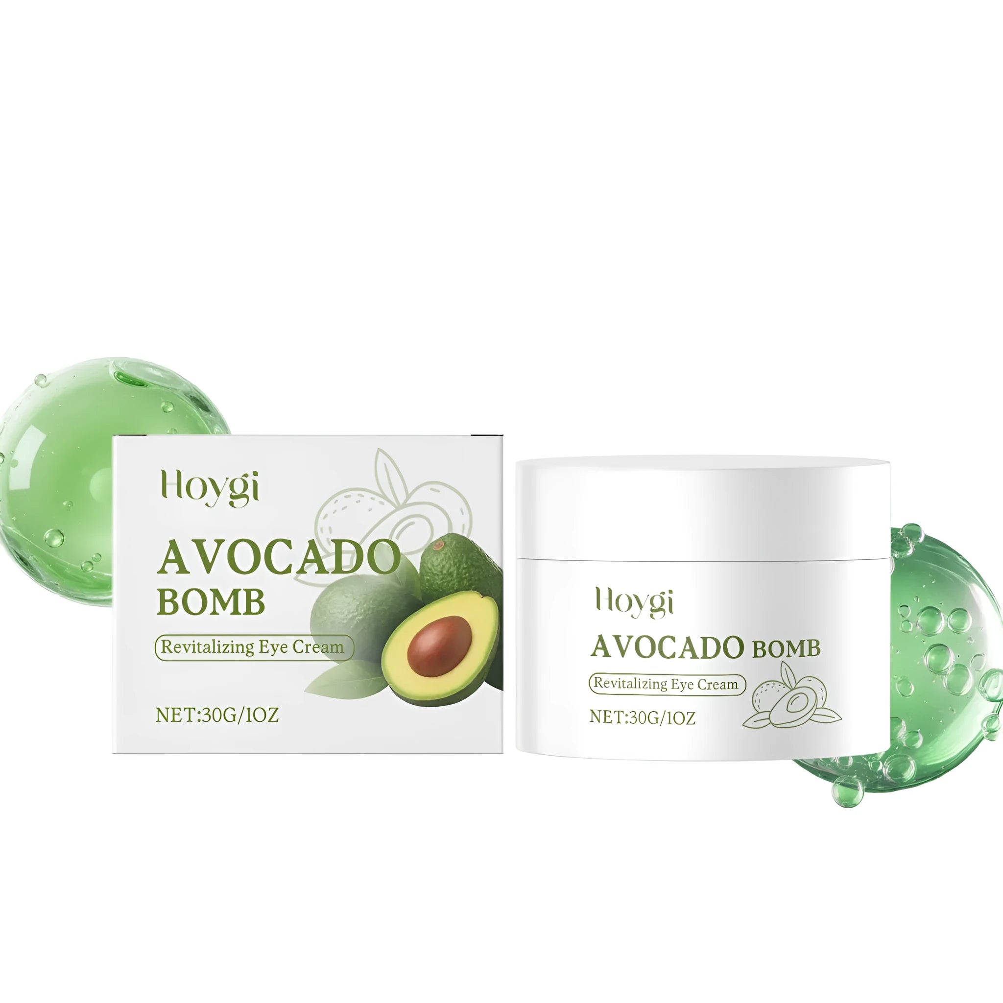 A 30g jar of avocado anti-aging eye cream with shea butter and vitamin E