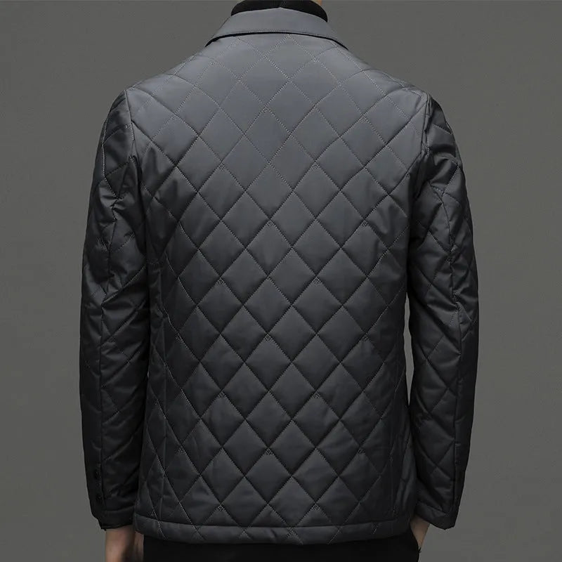 Men's black winter lapel jacket with cardigan style and side seam pockets
