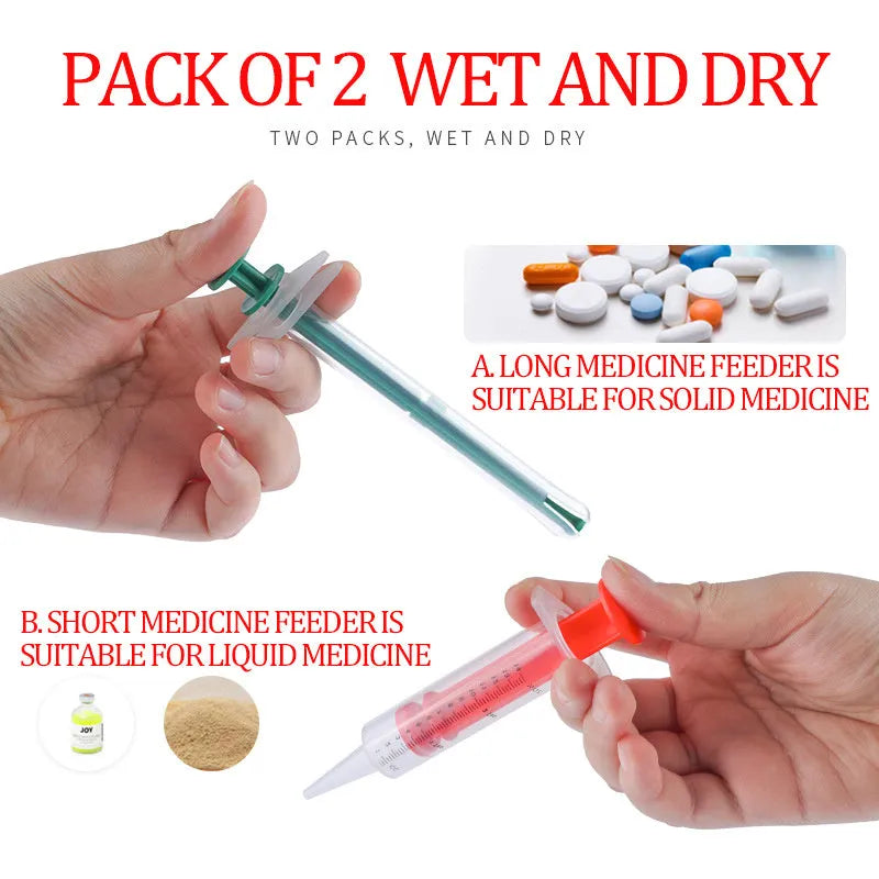 Two-piece silica gel pet pill shooter set with soft tips for cats and dogs