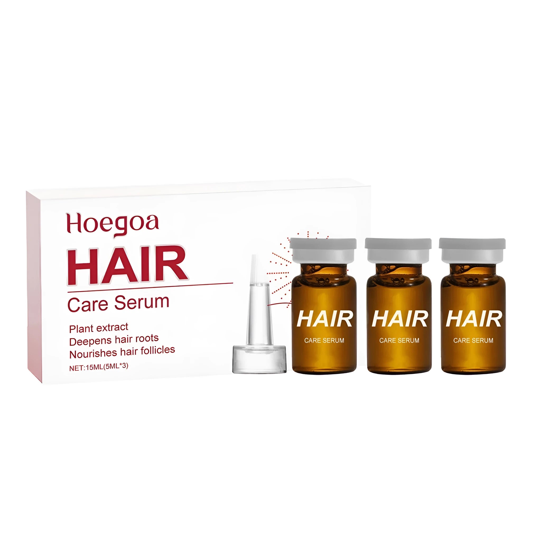 Three small 5ml bottles of botanical hair root liquid with ginger and rosemary oil for scalp treatment.