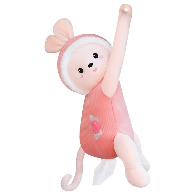 Plush car seat back-mounted tissue box holder with elastic straps in character design