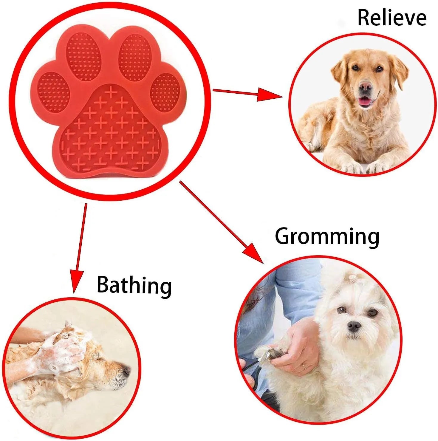 Blue bone-shaped silicone dog licking mat with suction cups on the back, placed on a tiled wall.