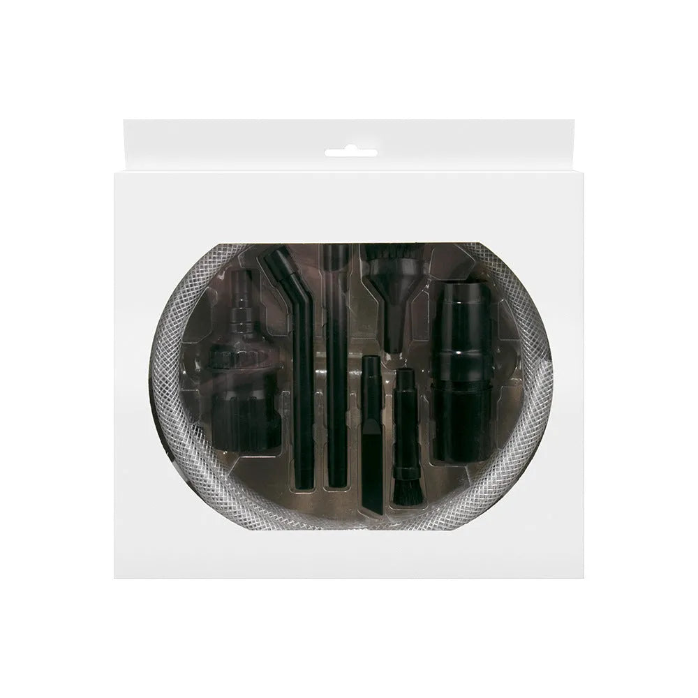 Eight-piece multifunctional vacuum cleaner suction head accessory set with tool kit for small areas.