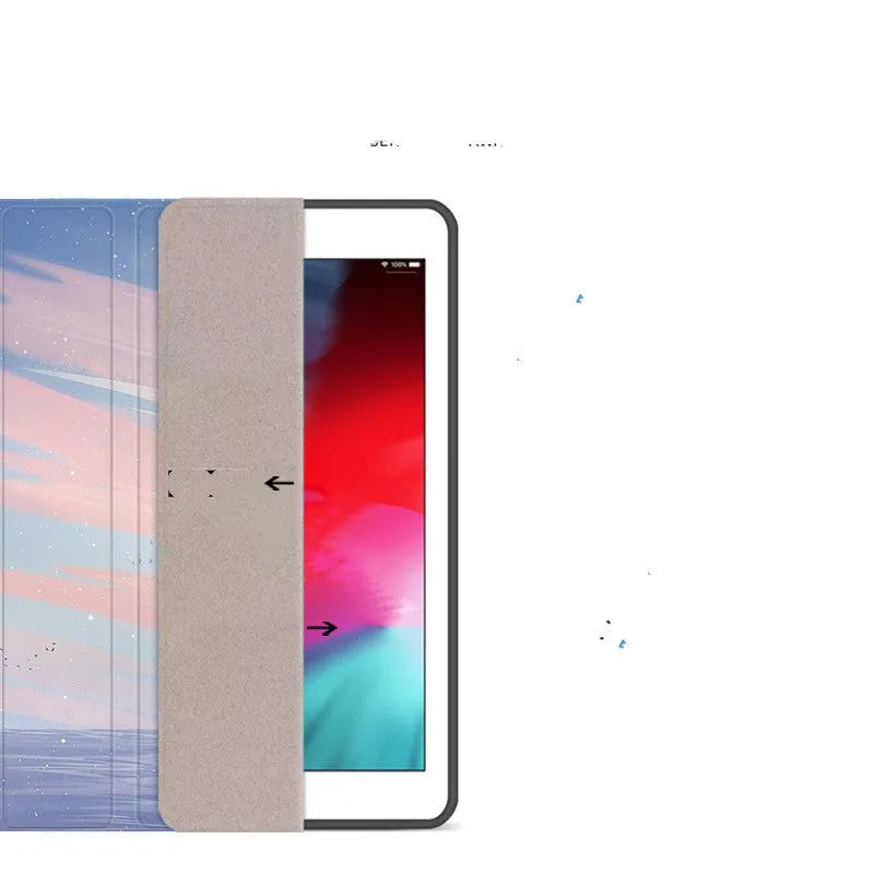 Silicone iPad cover with dreamy painting style sailing design in book style