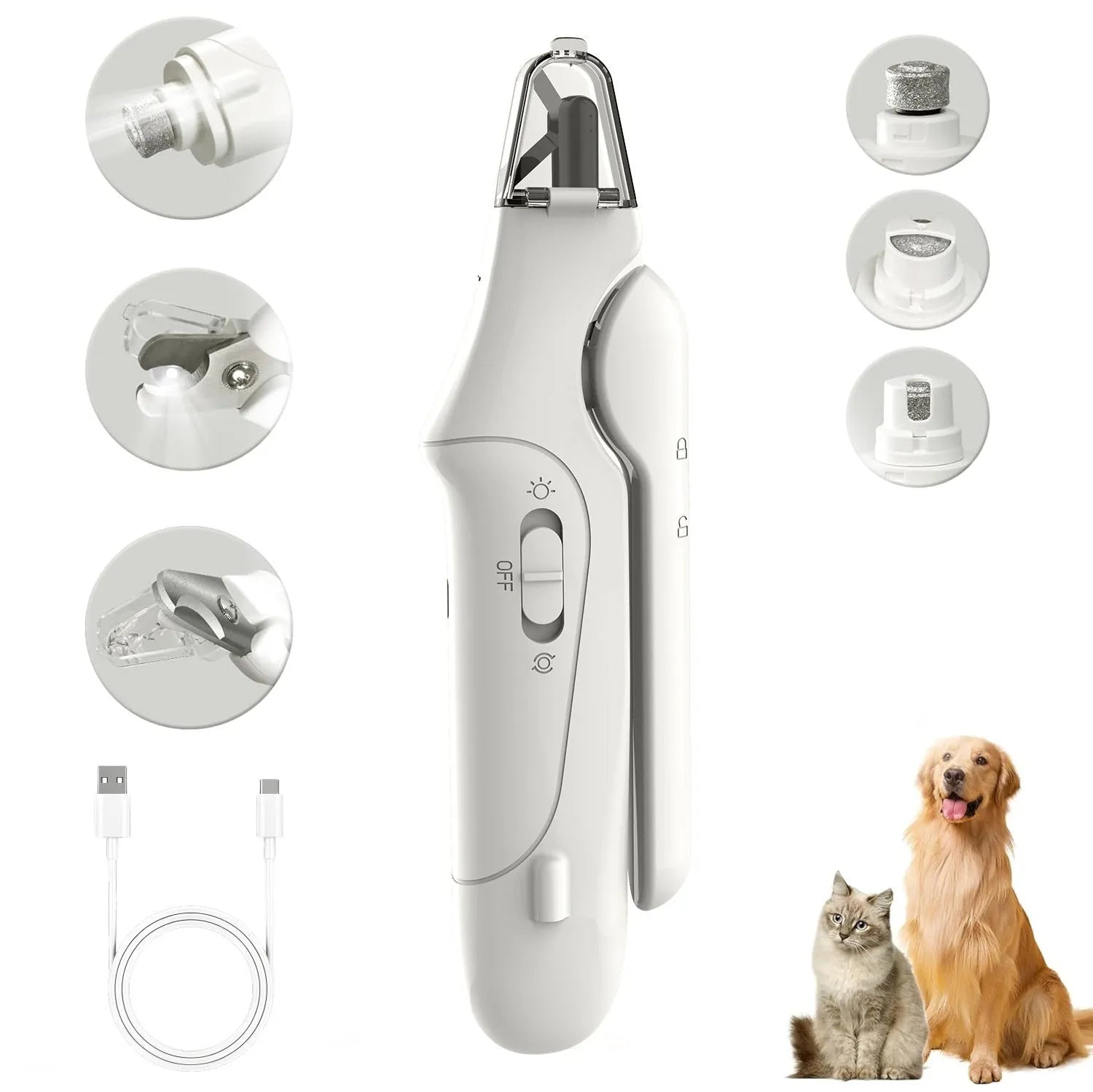 Pet electric nail grinder smart multi-functional two-in-one rechargeable 04Style with 180x52x32mm dimensions