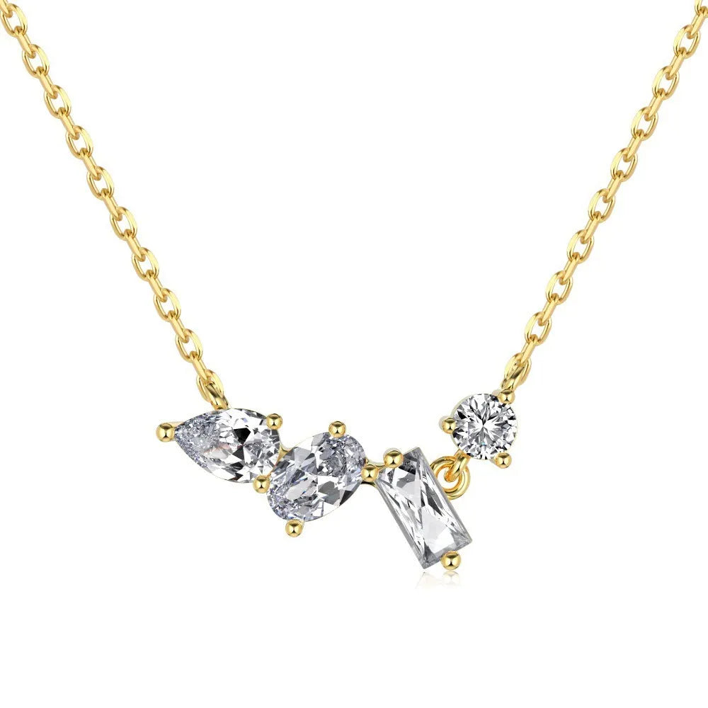 925 silver geometric zircon necklace for women, white finish option, electroplated pendant