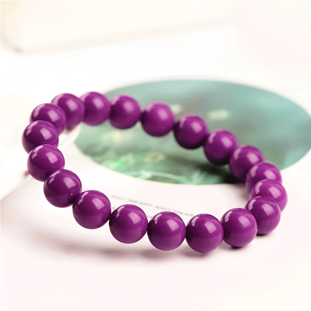 Jiuya polished crystal bracelet with purple mica beads in three size options