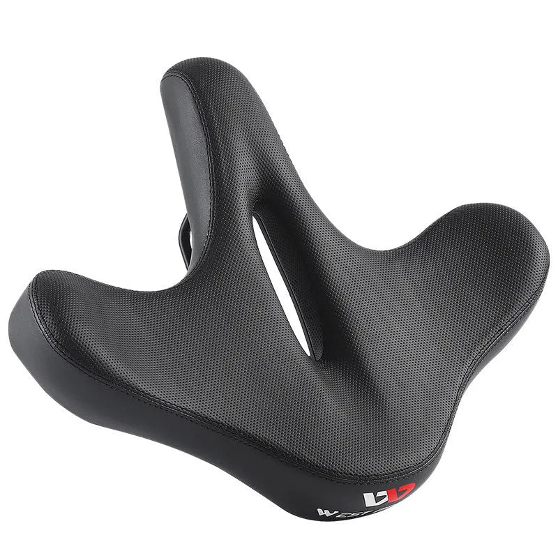 Black bicycle seat cushion made of leather and thick foam