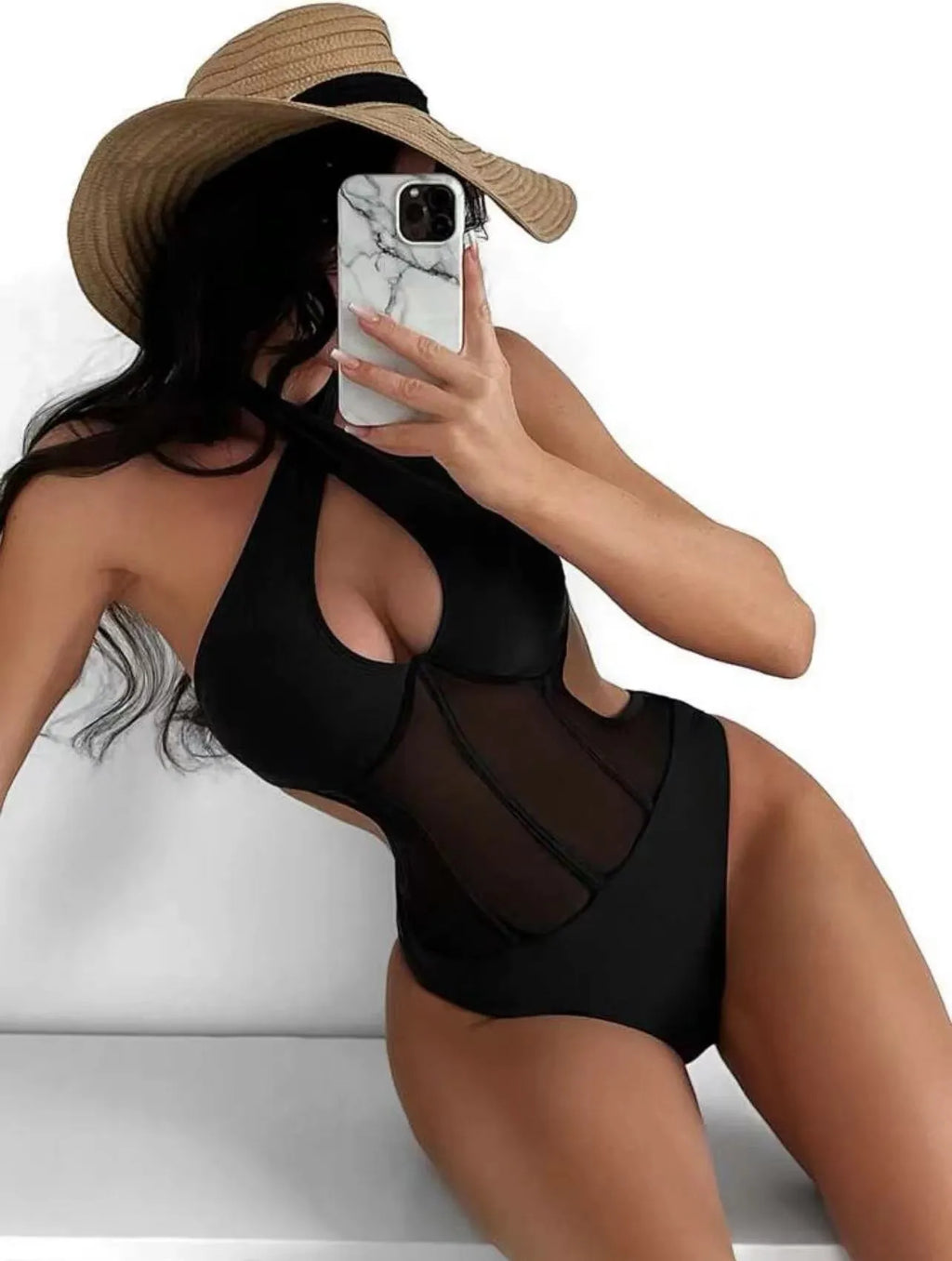 Ladies black one-piece swimsuit bikini with nylon spandex fabric for summer swimming
