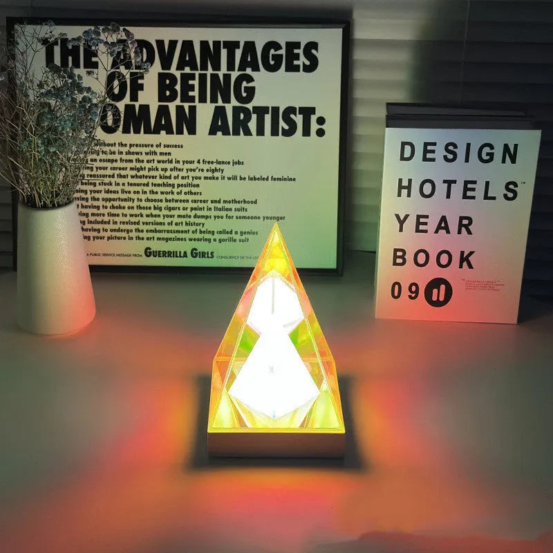 Colourful neon small night lamp with touch dimming, magic colour acrylic, 20cm height, USB charging or plug-in.