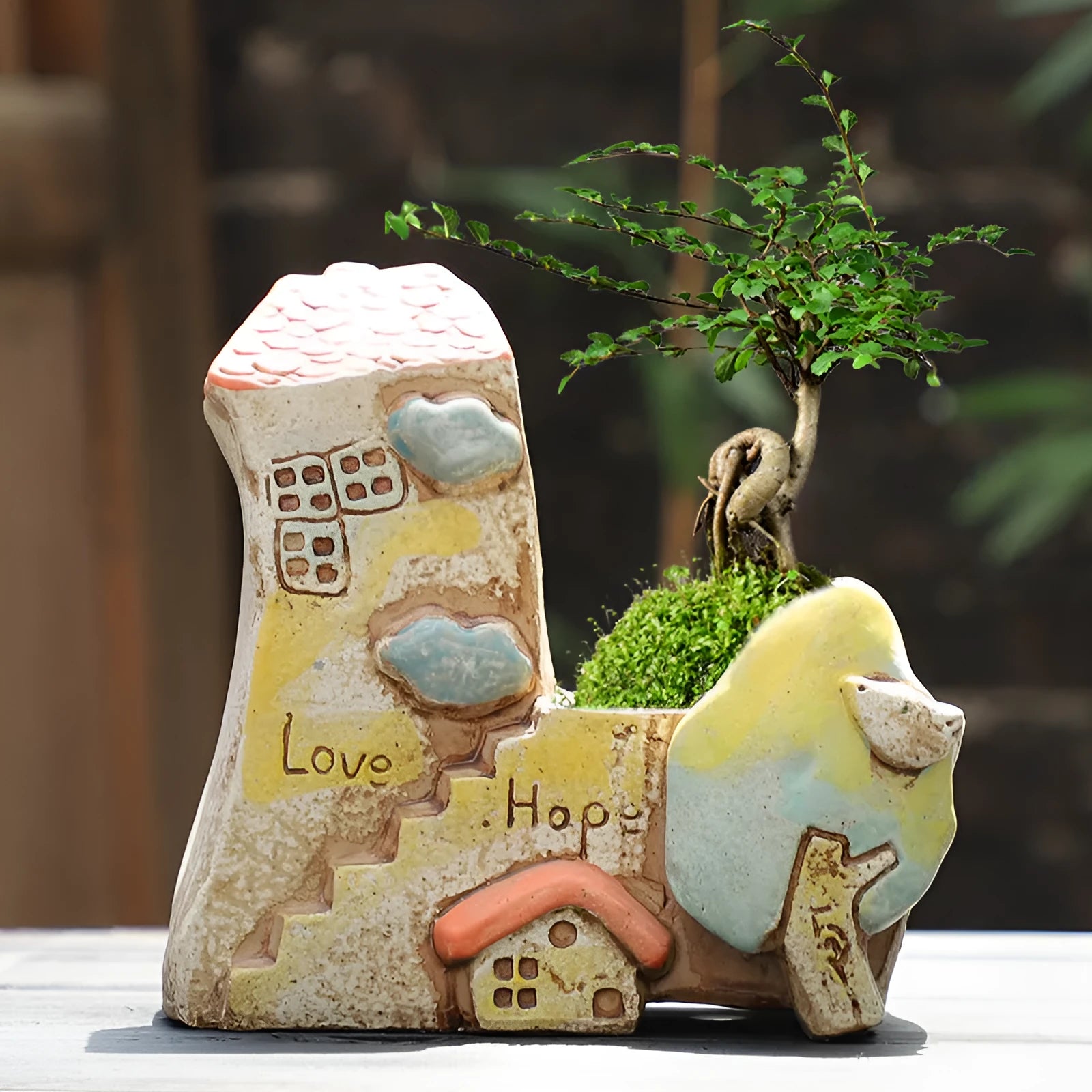 Hand-painted ceramic large caliber flower pot with cute pastoral design
