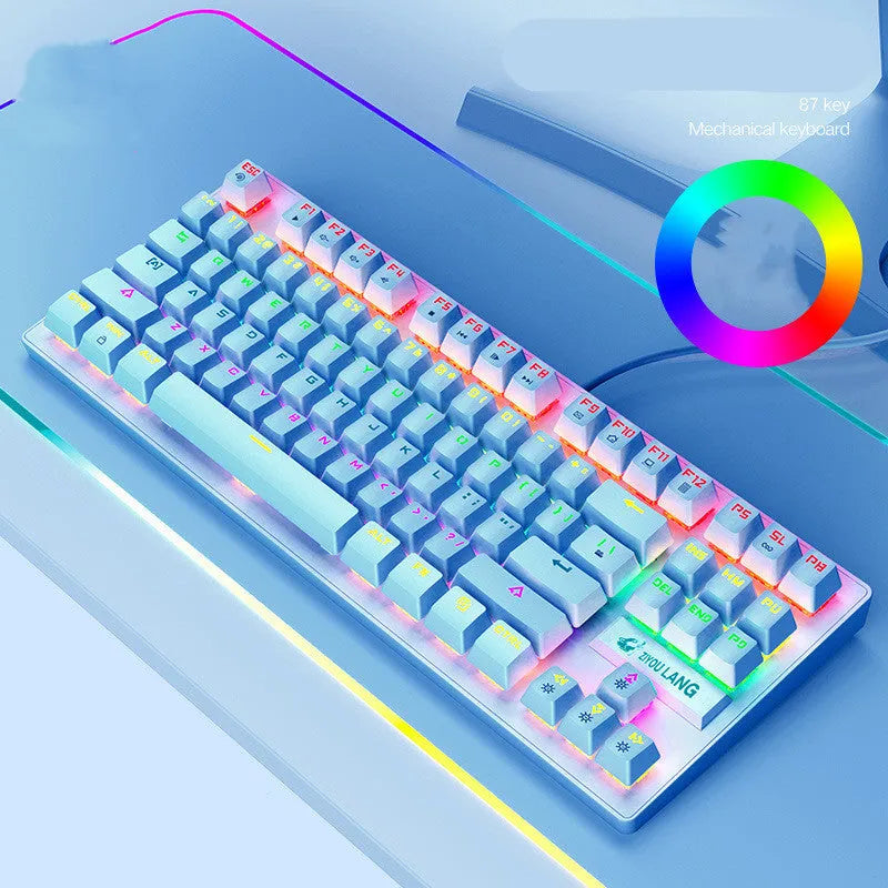 Mechanical gaming keyboard in choice of black, white, pink or blue colours with simple design