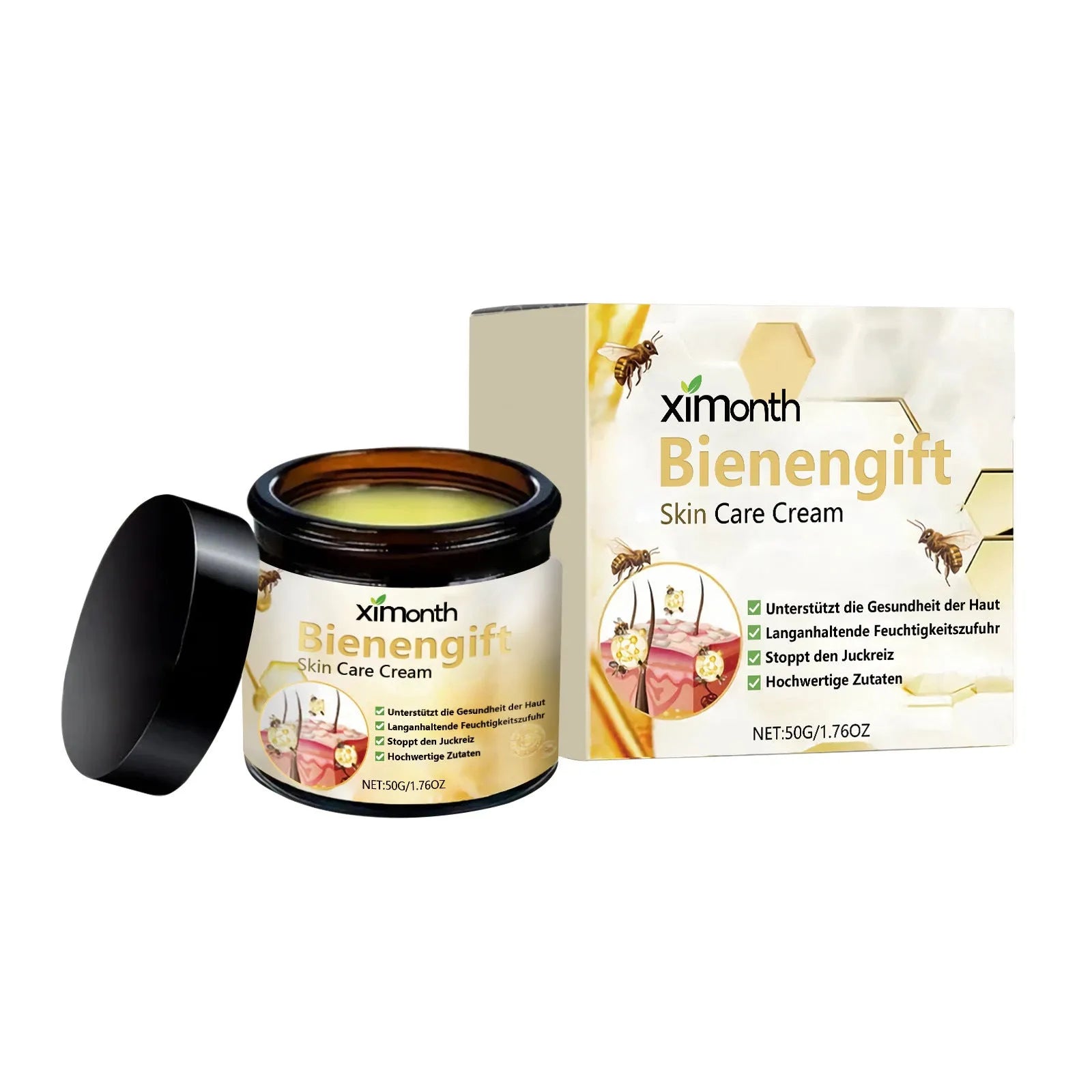 50g jar of bee venom herbal blend moisturising body cream with mint leaf and shea butter
