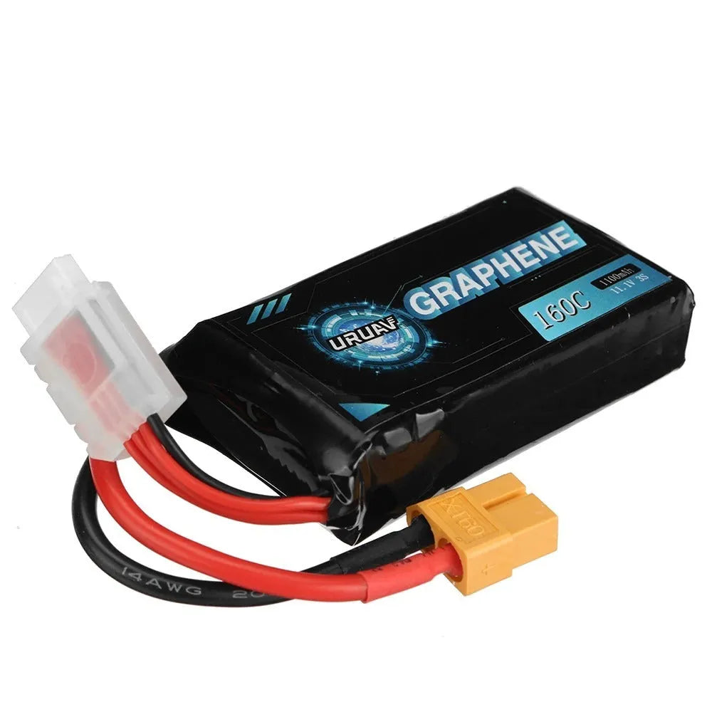 7.4V 1200mAh lithium battery for RC cars and boats measuring 15x36x70mm