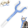 Blue plush cat wand toy with a soft head on a 70cm long stick for interactive pet play.