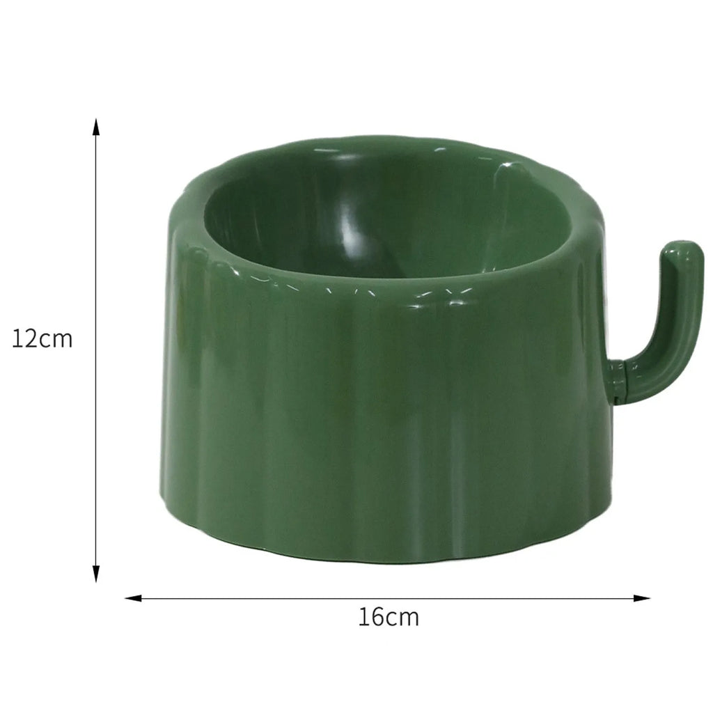 Green high-stand cat bowl with cactus design and anti-slip base.