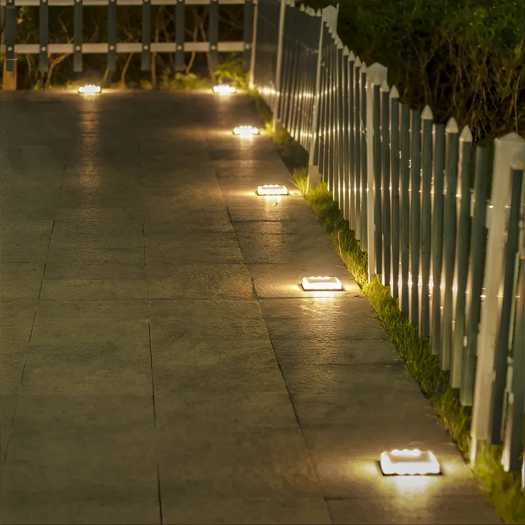 Solar floor tile lamp with aluminium alloy body and glass shade, outdoor LED courtyard and staircase light, 3000K 4000K 6000K