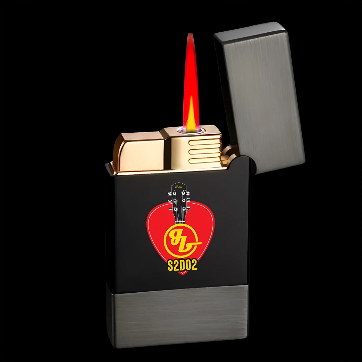 Silver metal windproof gas lighter with flint ignition, compact size 62x35x11mm