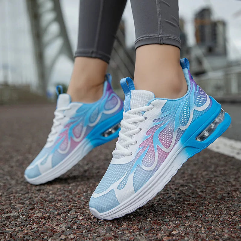 Women's casual mesh sneakers in pink colour with PU sole showing size tag