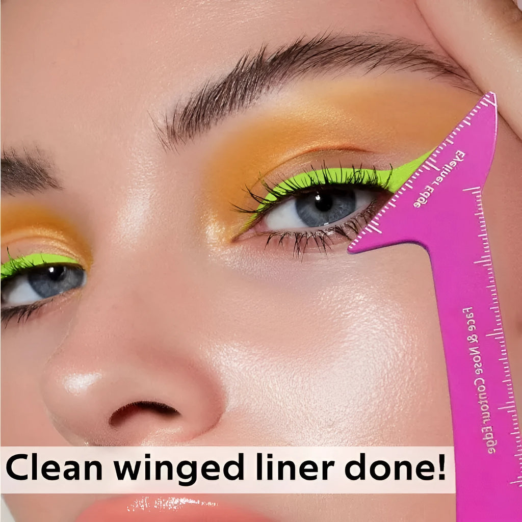 Reusable 3-in-1 makeup stencil tool for eyeliner, eyebrows, and face contouring.
