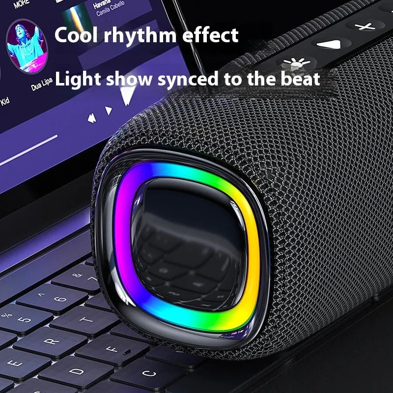 Outdoor waterproof portable wireless Bluetooth speaker EBS-608 in gray with dual speaker units and cloth net cover