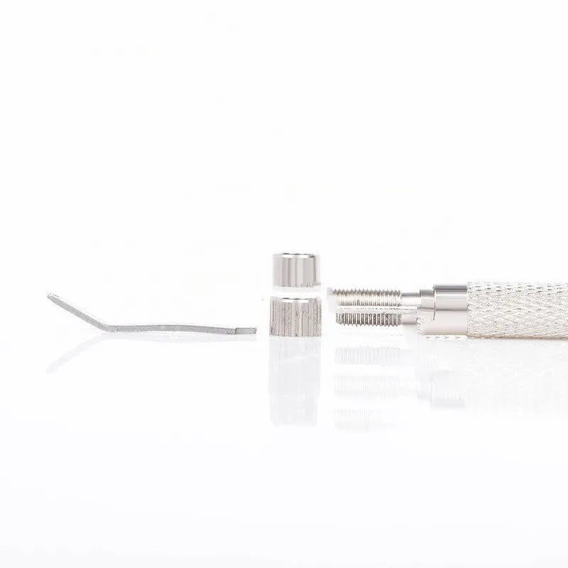 5-piece iron watch strap changing tool set with double end detachable earbud and spare needles in silver